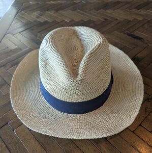 Cuyana Equador Tan Fedora Panama Hat with Navy Band